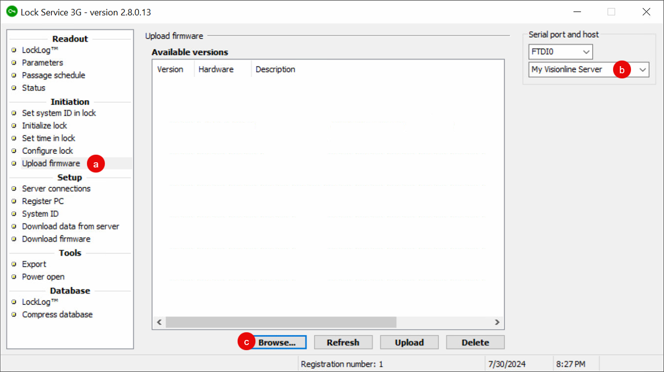 Select the Lock Control Unit firmware to upload.