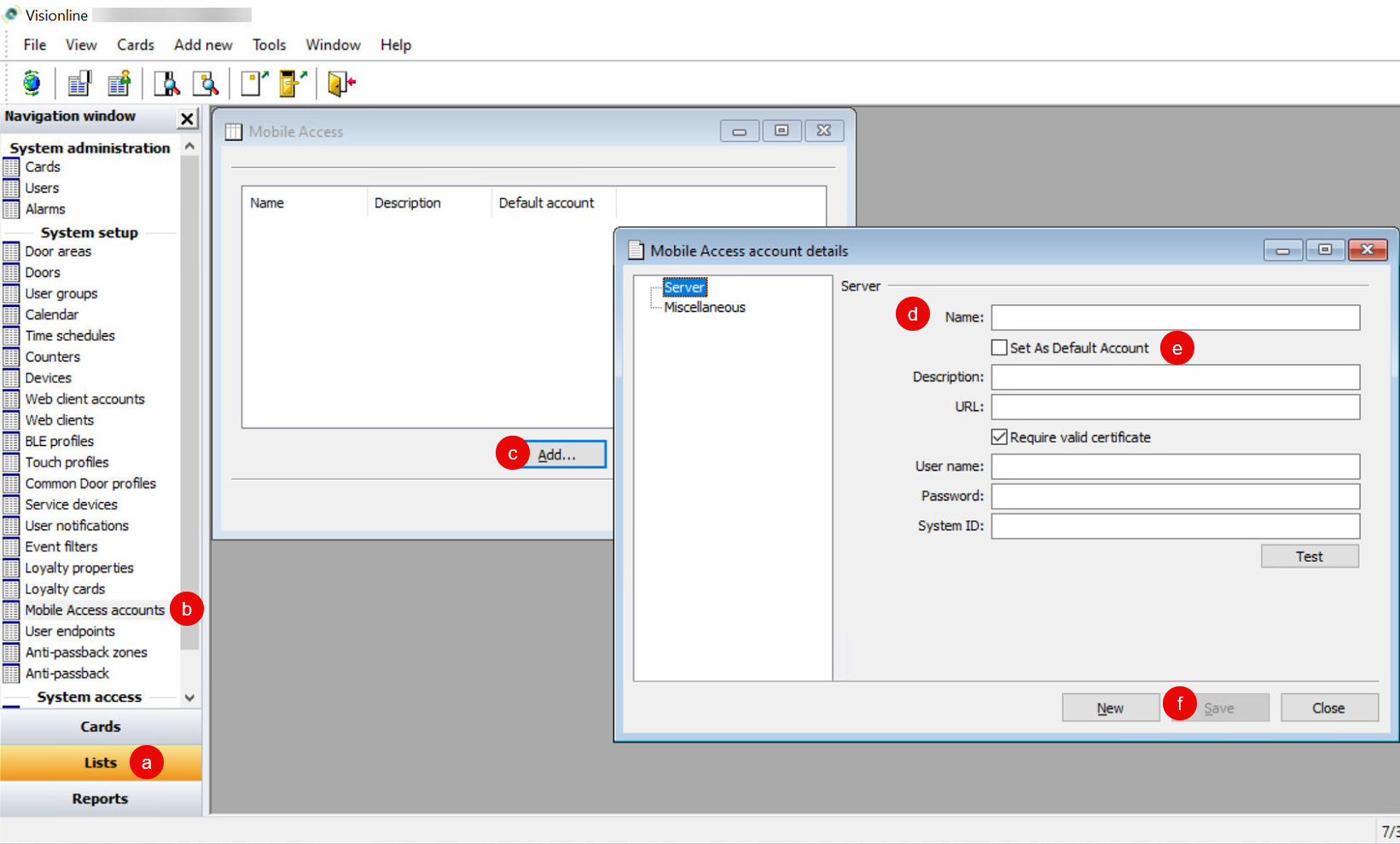 Add a Mobile Access account and set this account as the default.