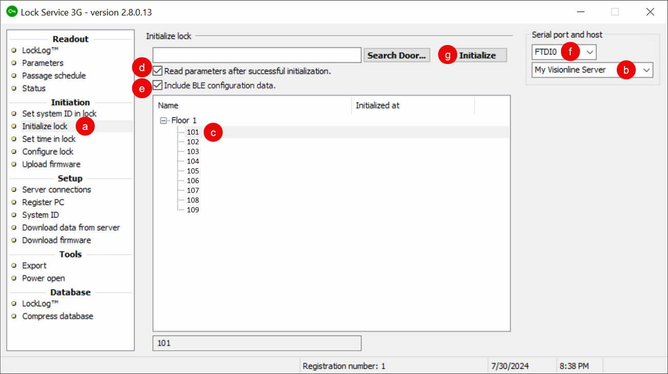 Connect Lock Service 3G to each lock and initialize it.