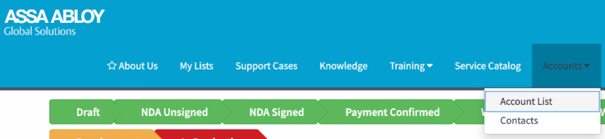 In the ASSA ABLOY Global Solutions Technology Partner Portal, click Accounts > Account List.