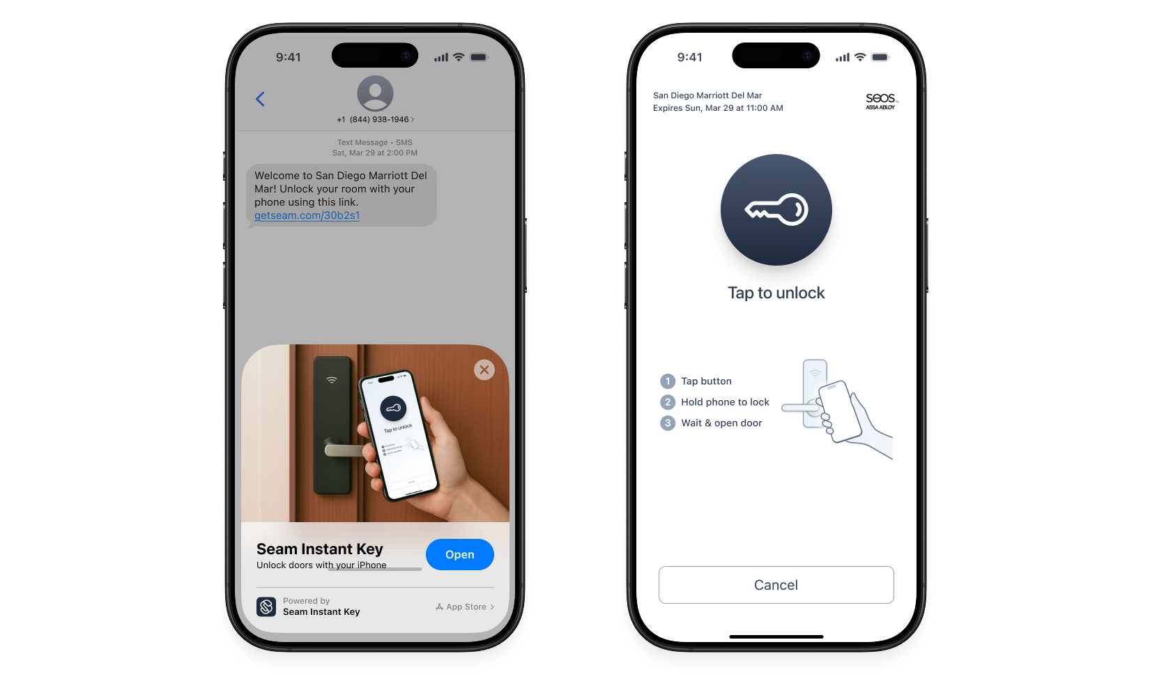 Send hotel guests Seam Instant Keys in a text message or email—No app download required!