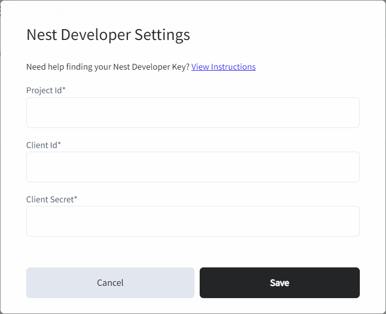 Specify your Google Nest developer settings.