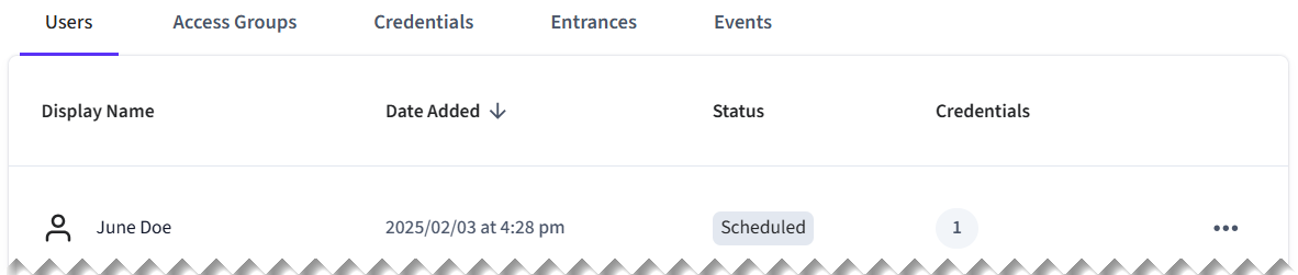 Click the ACS user to view their credentials.