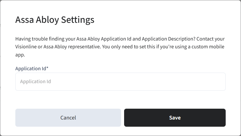 Type your ASSA ABLOY application ID.