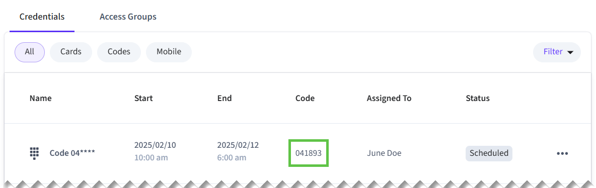 View the PIN code for the credential that you created.