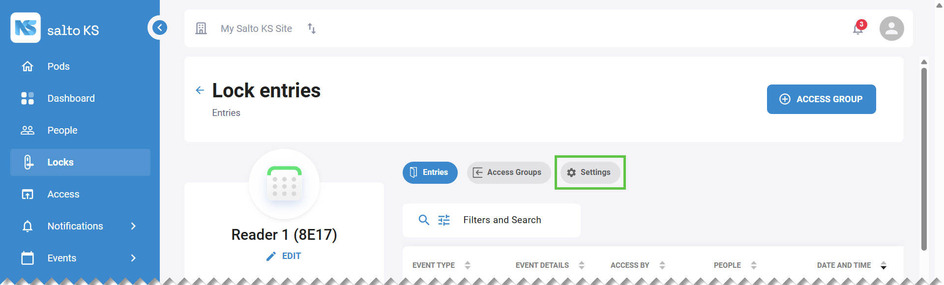 On the reader page, click Settings.