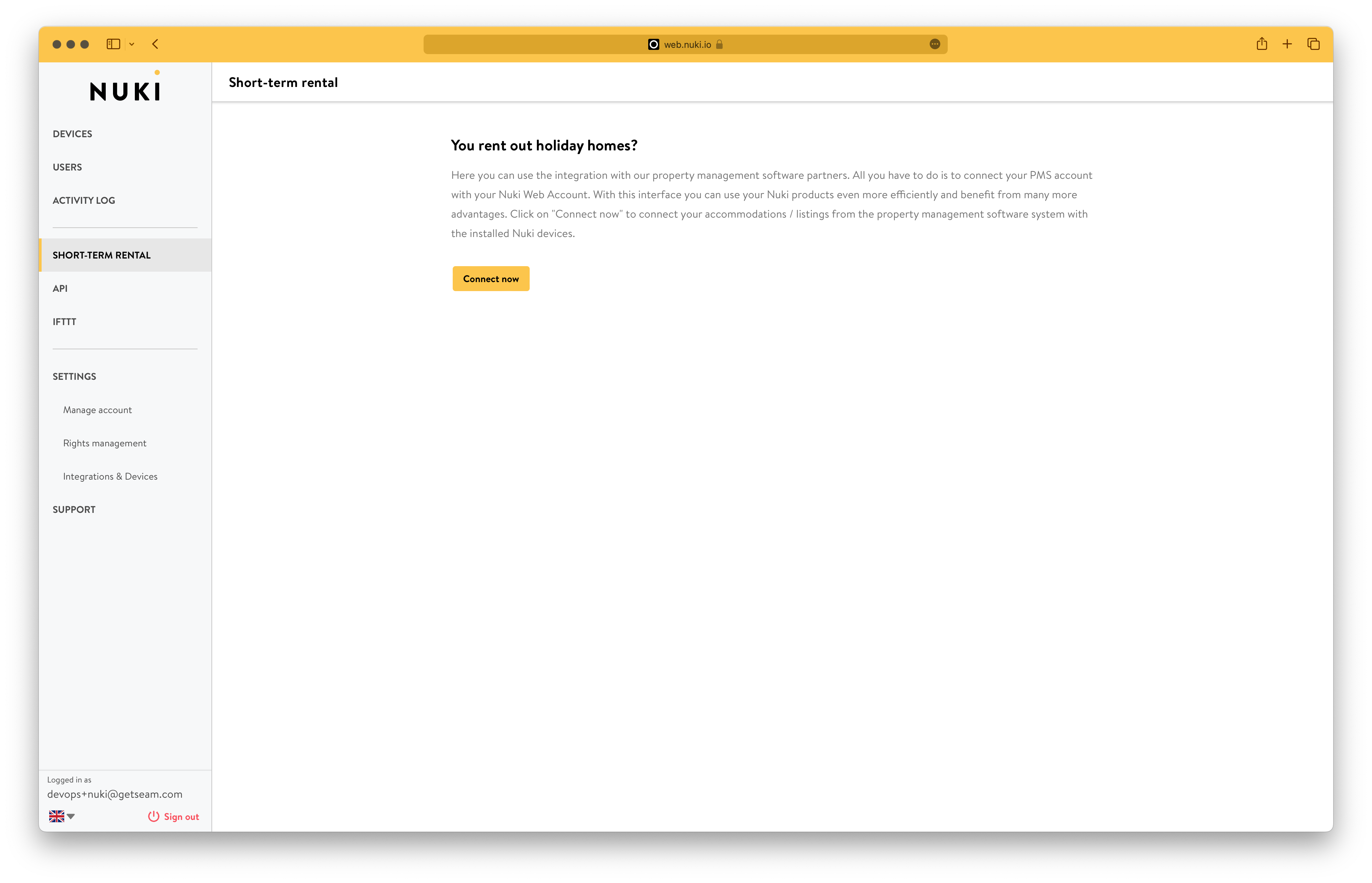 In Nuki Web, click Short-Term Rental.