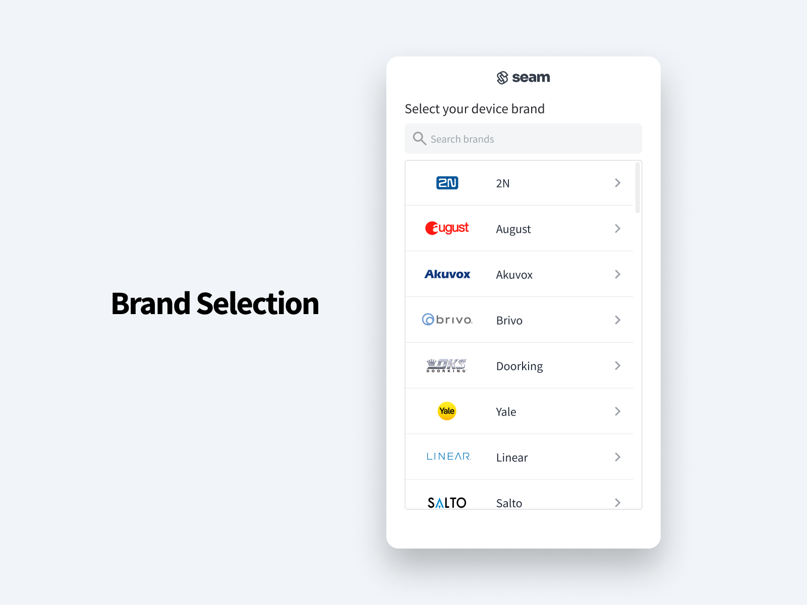 In the Connect Webview, the user selects their device or ACS brand.