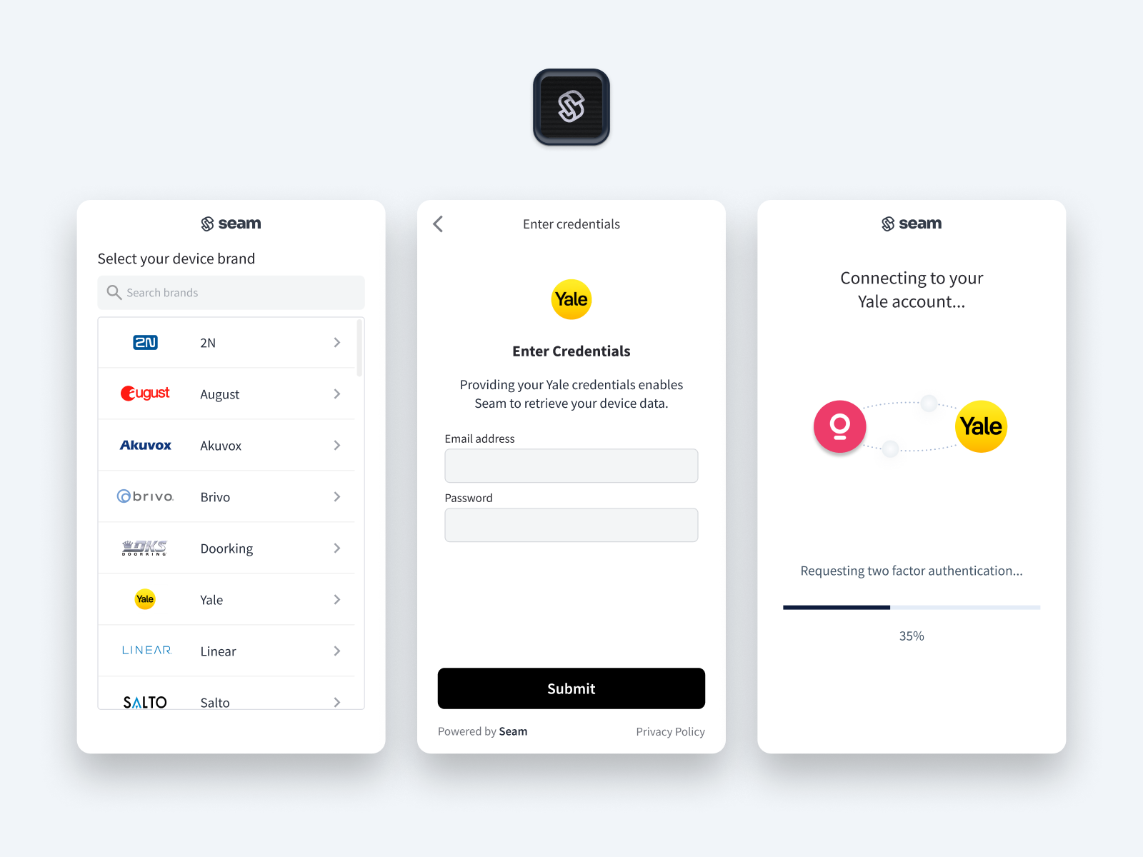 The Connect Webview flow walks your users through the process of authorizing your app to control their devices or ACS with the Seam API.