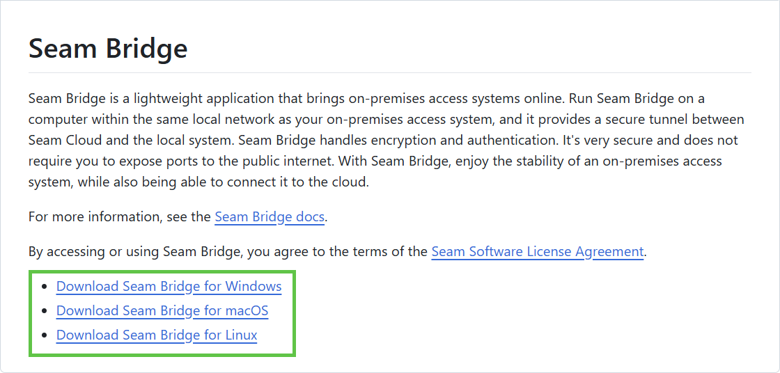 Download the Seam Bridge application for your operating system.