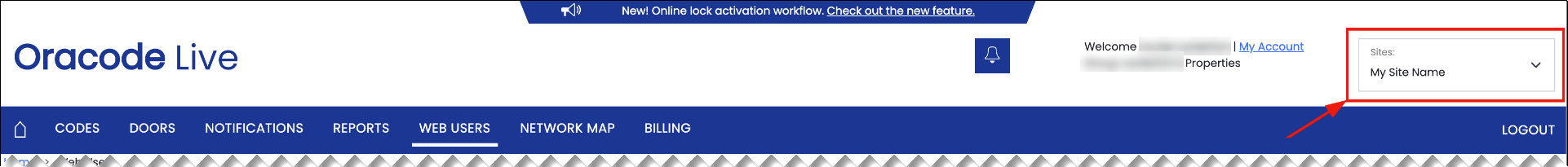 Note your site name in the Oracle Live portal.