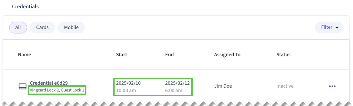 View the entrances and access schedule for the credential that you created.
