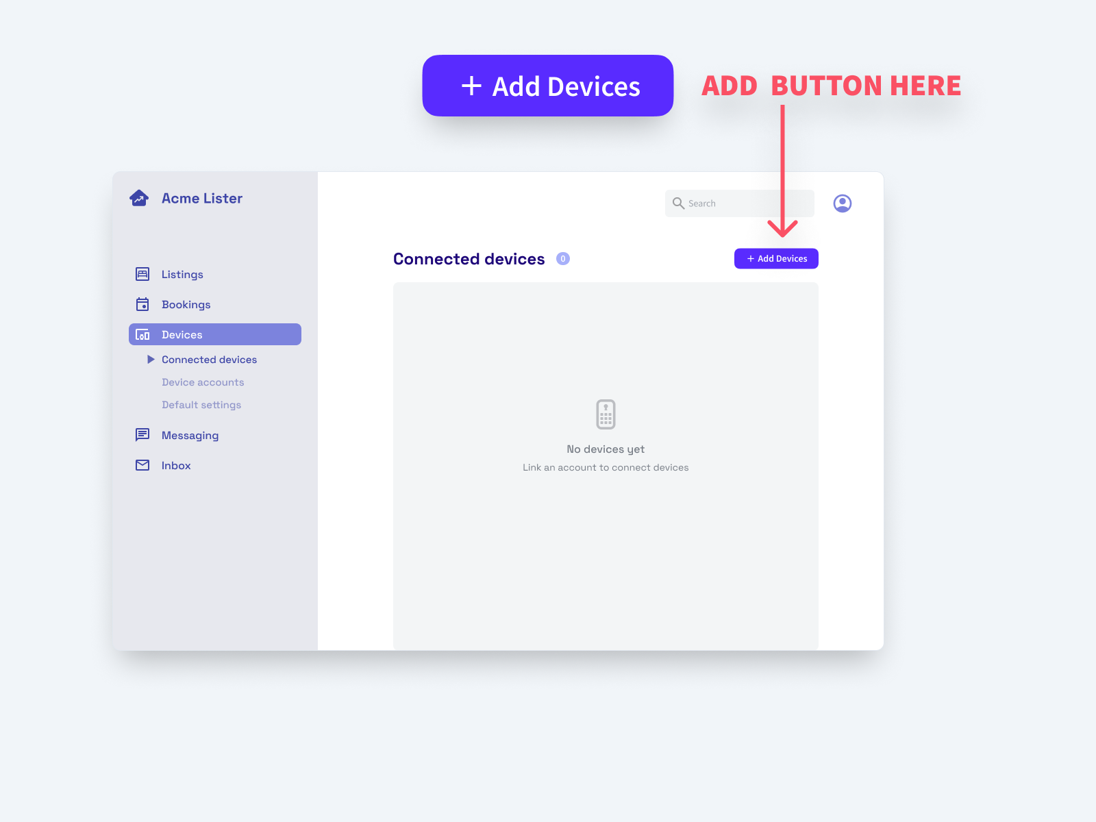 Add a button to your app to enable your users to connect their devices or ACS using a Connect Webview.