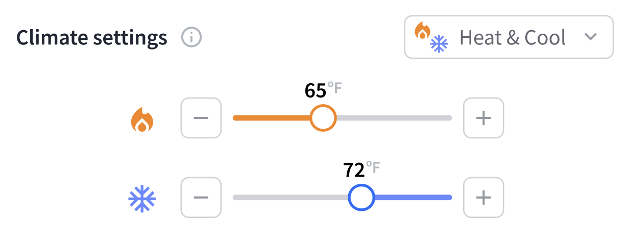 In heat-cool mode, the thermostat uses the heating and cooling set points as the target temperatures for turning on the heating and cooling systems, respectively.