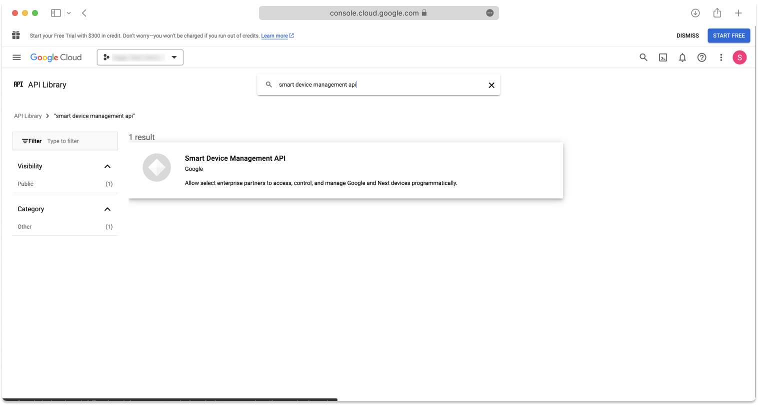In the search results, click Smart Device Management API.