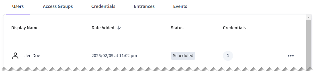 Click the ACS user to view their credentials.