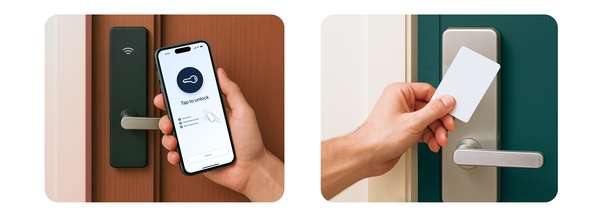 Seam supports common hospitality access methods like mobile keys (including Instant Keys), encoded key cards, and PIN codes.