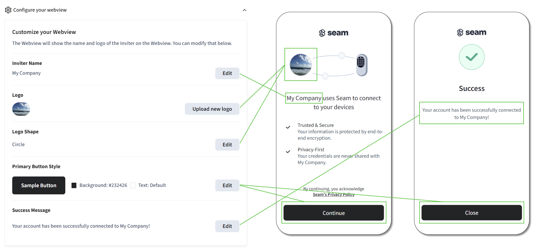 You can customize the look and feel of Connect Webviews.